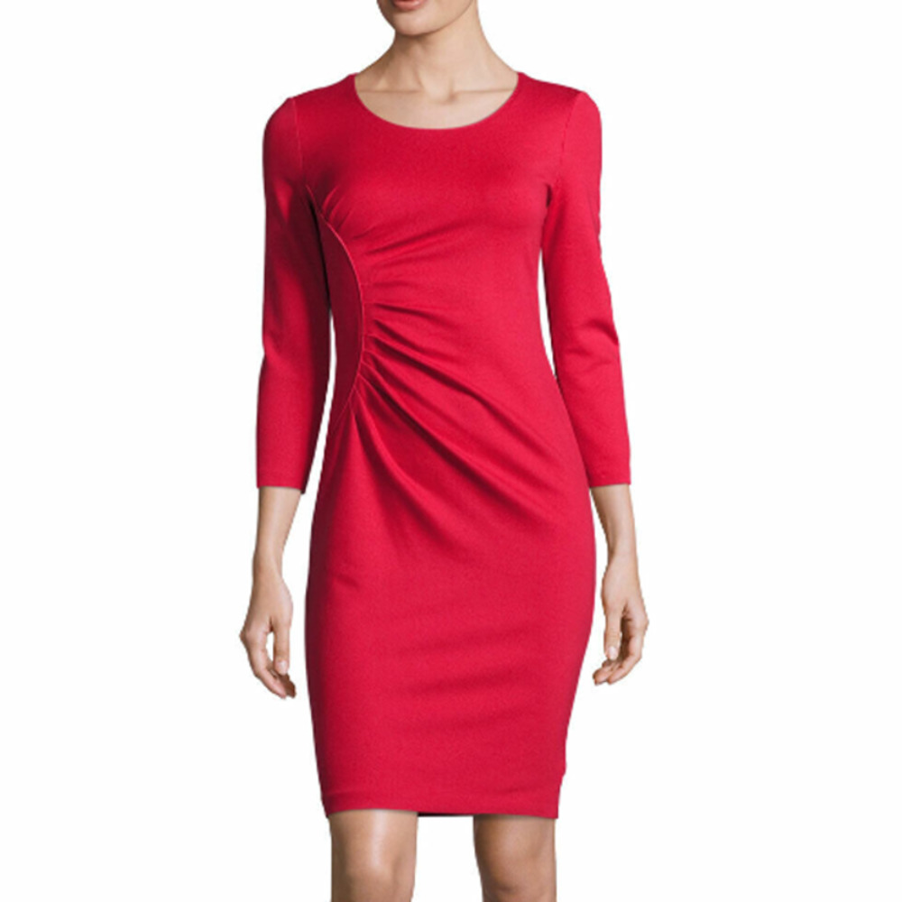 Armani Collezioni Ruched Sheath Dress 3/4 Sleeve Milano Jersey Mini Dress, Red